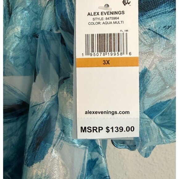 Alex Evenings Size 3X Blouse 3/4 Sleeve Layers Asymmetrical Aqua Floral NEW - Picture 5 of 10